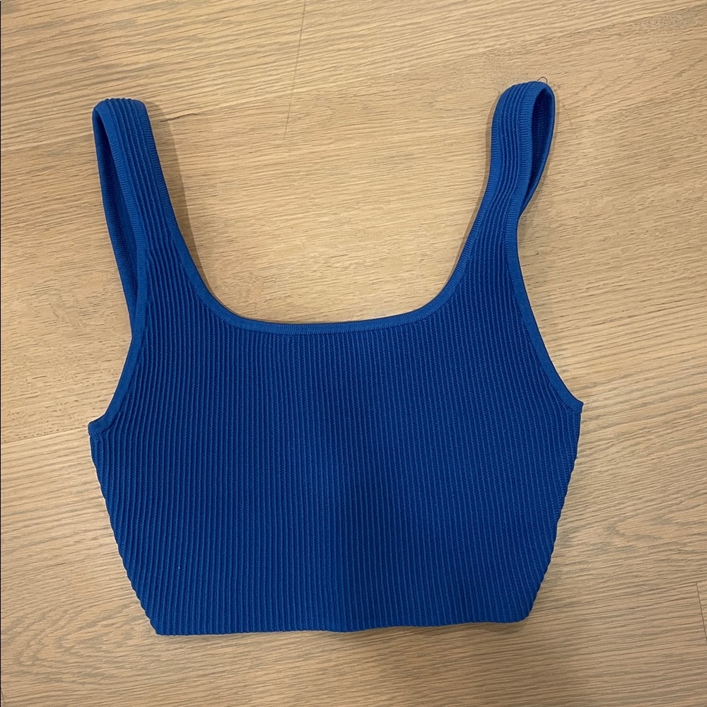Aritzia Babaton Sculpt Knit Squareneck Cropped Tank - Blue, S